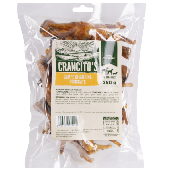 Crancito's Snack naturale per cani adulti Zampe di Gallina - 250 gr - 1° ORDINE? scegli lo sconto BZR5 / BZR20 + 200 punti fedeltà