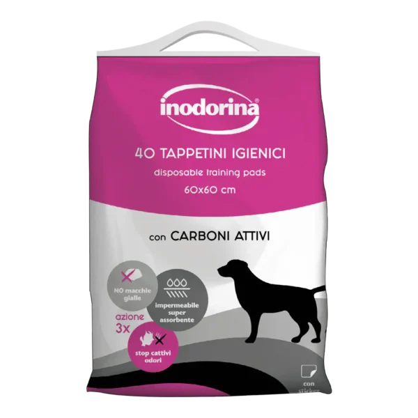 Inodorina Tappetini assorbenti igienici per cani al carbone attivo - 60x60 40pz - 1° ORDINE? scegli lo sconto BZR5 / BZR20 + 200 punti fedeltà