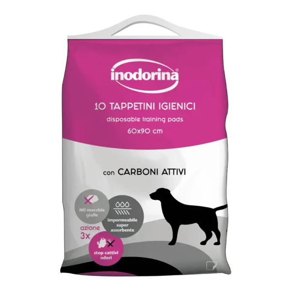 Inodorina Tappetini assorbenti igienici per cani al carbone attivo - 60x90 40pz - 1° ORDINE? scegli lo sconto BZR5 / BZR20 + 200 punti fedeltà