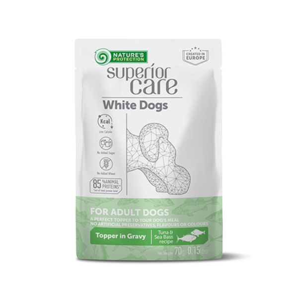 Nature's Protection Superior Care Adult White Dogs Alimento Complementare 70 gr - tonno e spigola - Confezione da 6 pezzi - Cibo Umido per Cani - 1° ORDINE? scegli lo sconto BZR5 / BZR20 + 200 punti fedeltà