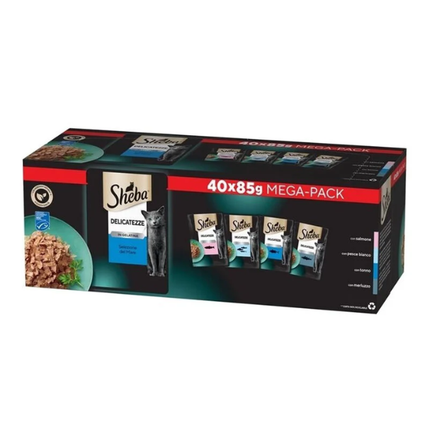 Sheba Delicatezze in gelatina Multipack 40x85 gr - Selezione del mare - 1° ORDINE? scegli lo sconto BZR5 / BZR20 + 200 punti fedeltà