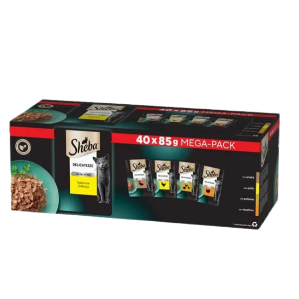 Sheba Delicatezze in gelatina Multipack 40x85 gr - Selezione Delicata - 1° ORDINE? scegli lo sconto BZR5 / BZR20 + 200 punti fedeltà