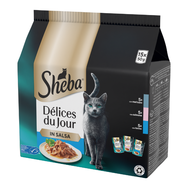 Sheba Cat Délices Du Jour in salsa Multipack 15x50 gr - Selezione del mare - 1° ORDINE? scegli lo sconto BZR5 / BZR20 + 200 punti fedeltà