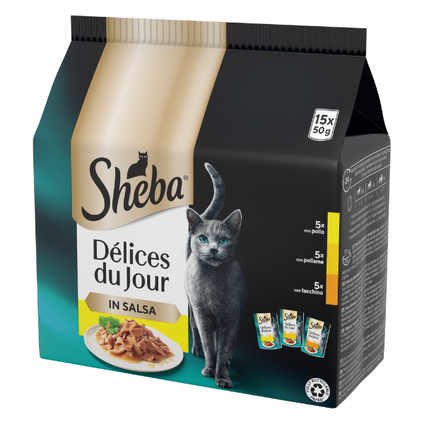 Sheba Cat Délices Du Jour in salsa Multipack 15x50 gr - Selezione Delicata - 1° ORDINE? scegli lo sconto BZR5 / BZR20 + 200 punti fedeltà