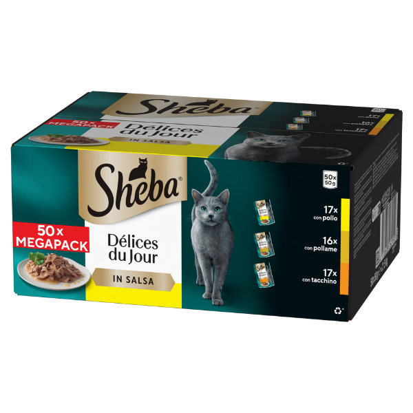 Sheba Délices du Jour in salsa Multipack 50x50 gr - Selezione Delicata - 1° ORDINE? scegli lo sconto BZR5 / BZR20 + 200 punti fedeltà