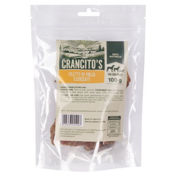 Crancito's snack naturale Dog Adult Filetti di Pollo Essiccati - 100 gr - 1° ORDINE? scegli lo sconto BZR5 / BZR20 + 200 punti fedeltà