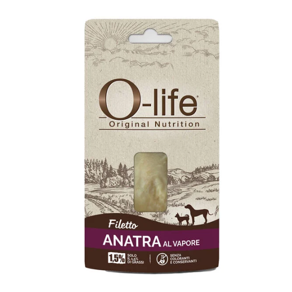 O-life Adult Filetti al Vapore Snack per cani 25 gr - filetto di anatra - 1° ORDINE? scegli lo sconto BZR5 / BZR20 + 200 punti fedeltà