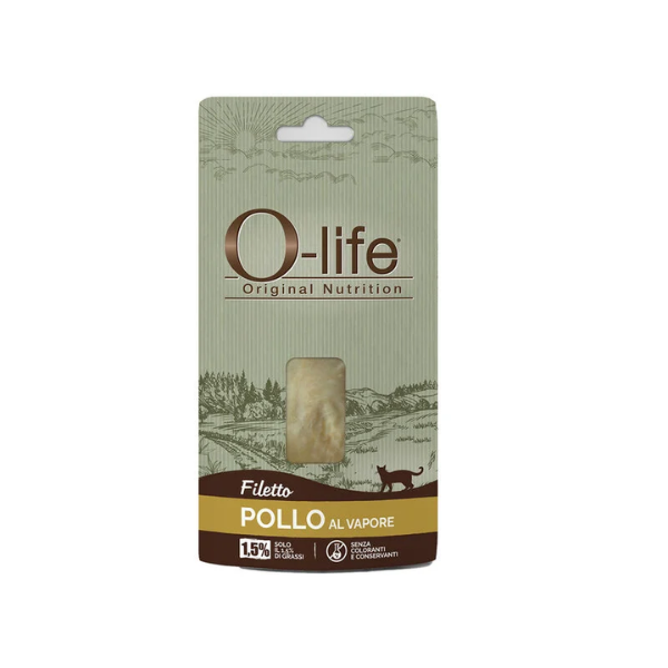 O-life Adult Filetti al Vapore Snack per gatti 15 gr - filetto di pollo - 1° ORDINE? scegli lo sconto BZR5 / BZR20 + 200 punti fedeltà