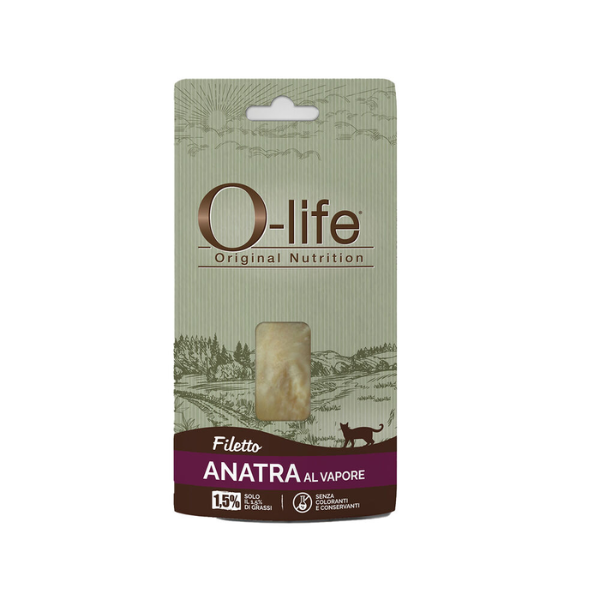 O-life Adult Filetti al Vapore Snack per gatti 15 gr - filetto di anatra - 1° ORDINE? scegli lo sconto BZR5 / BZR20 + 200 punti fedeltà