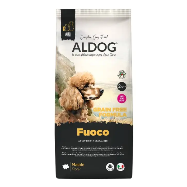 Aldog Fuoco Adult Mini Gluten e Grain Free al maiale - 2 kg - Crocchette Monoproteiche Cane - 1° ORDINE? scegli lo sconto BZR5 / BZR20 + 200 punti fedeltà