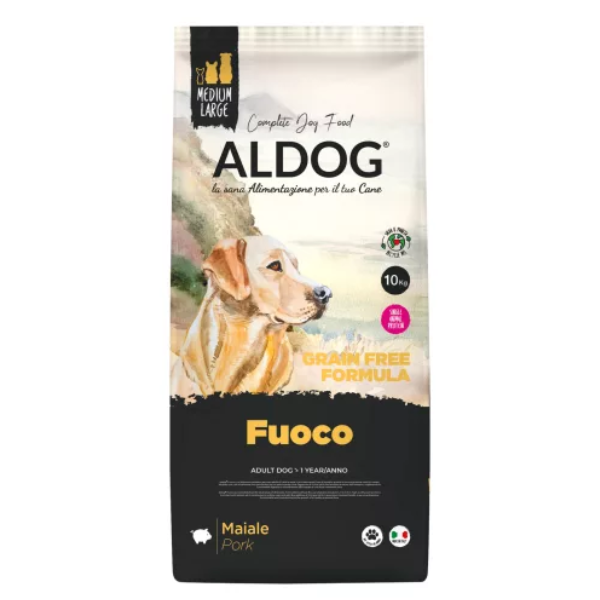 Aldog Fuoco Adult Medium/Large Gluten e Grain Free al maiale - 10 kg - Crocchette Monoproteiche Cane - 1° ORDINE? scegli lo sconto BZR5 / BZR20 + 200 punti fedeltà