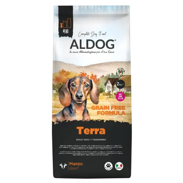 Aldog Terra Adult Mini Gluten e Grain Free al manzo - 2 kg - Crocchette Monoproteiche Cane - 1° ORDINE? scegli lo sconto BZR5 / BZR20 + 200 punti fedeltà