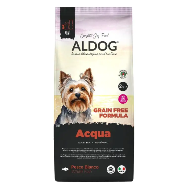 Aldog Acqua Adult Mini Gluten e Grain Free al pesce bianco - 2 kg - 1° ORDINE? scegli lo sconto BZR5 / BZR20 + 200 punti fedeltà