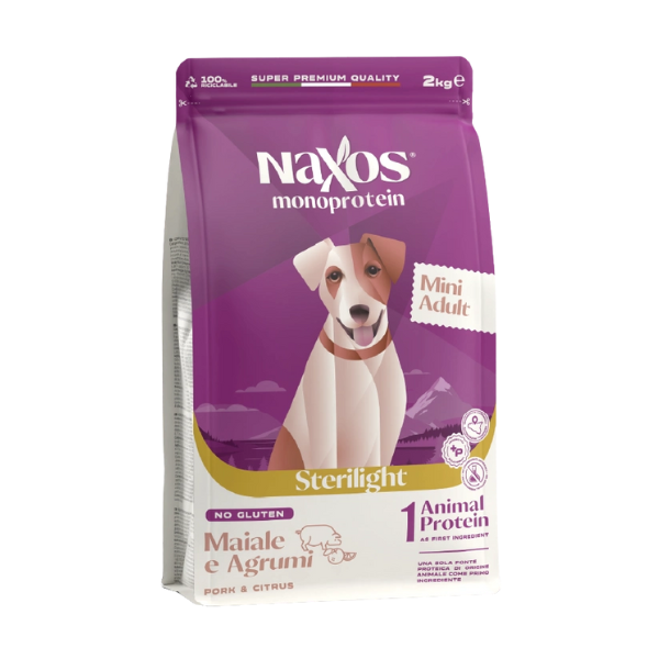 Naxos Monoprotein Sterilight Adult Mini maiale e agrumi - 2 kg - Crocchette Monoproteiche Cane - 1° ORDINE? scegli lo sconto BZR5 / BZR20 + 200 punti fedeltà