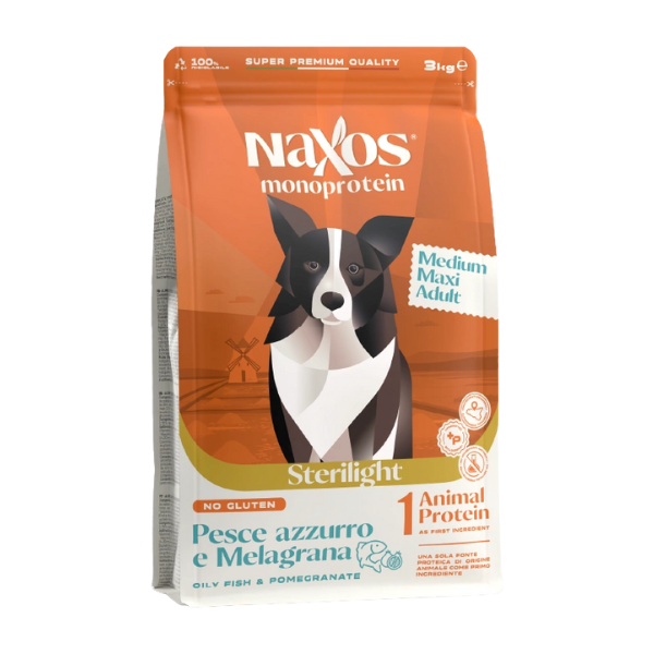 Naxos Monoprotein Sterilight Adult Medium/Maxi pesce azzurro e melagrana - 12 kg - Crocchette Monoproteiche Cane - 1° ORDINE? scegli lo sconto BZR5 / BZR20 + 200 punti fedeltà