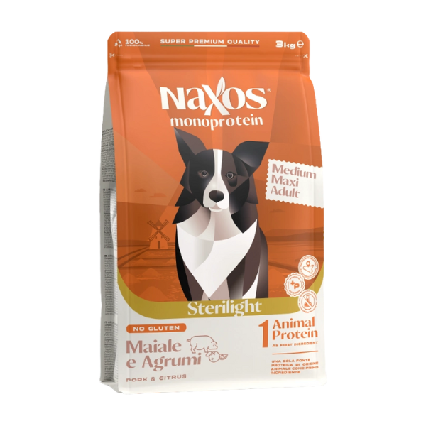 Naxos Monoprotein Sterilight Adult Medium/Maxi maiale e agrumi - 12 kg - Crocchette Monoproteiche Cane - 1° ORDINE? scegli lo sconto BZR5 / BZR20 + 200 punti fedeltà
