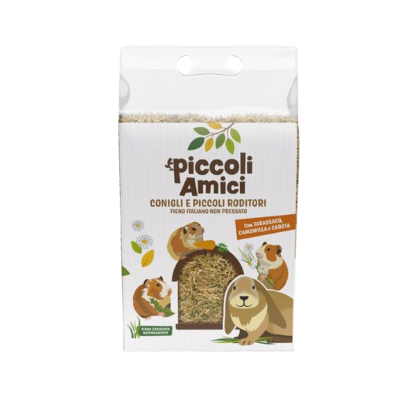 Piccoli Amici Fieno per conigli e piccoli roditori non pressato 500 gr - fieno con tarassaco, camomilla e carota - Mangime per conigli - 1° ORDINE? scegli lo sconto BZR5 / BZR20 + 200 punti fedeltà