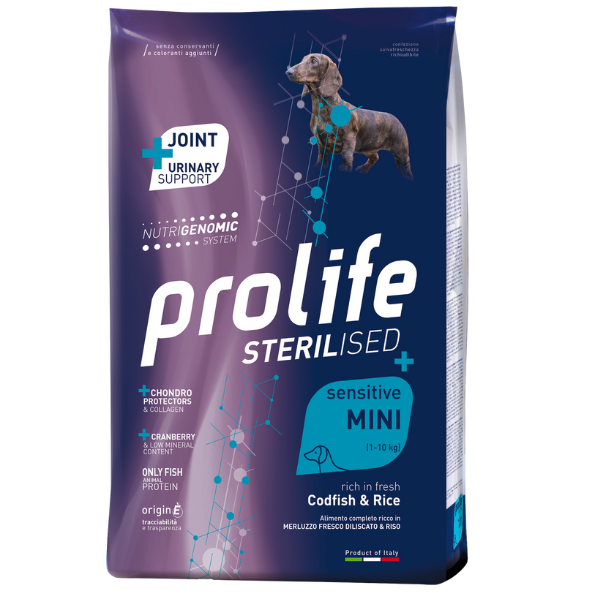 Prolife Sterilised Sensitive Mini Adult Merluzzo e Riso - 2 kg - Croccantini per cani - 1° ORDINE? scegli lo sconto BZR5 / BZR20 + 200 punti fedeltà