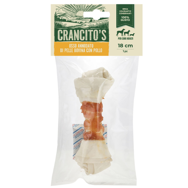 Crancito's Snack naturale per Cani Adulti Osso Annodato di pelle bovina con pollo - 1 pezzo da 18 cm - 1° ORDINE? scegli lo sconto BZR5 / BZR20 + 200 punti fedeltà