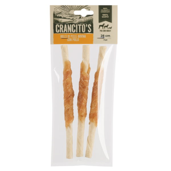 Crancito's snack naturale Dog Adult Rolls Multigusto - Bovino e pollo - 3 pezzi da 28 cm - 1° ORDINE? scegli lo sconto BZR5 / BZR20 + 200 punti fedeltà