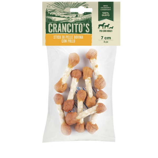 Crancito's Stick di Pelle Bovina con Pollo Snack naturale per cani adulti - 6 pezzi da 7 cm - 1° ORDINE? scegli lo sconto BZR5 / BZR20 + 200 punti fedeltà
