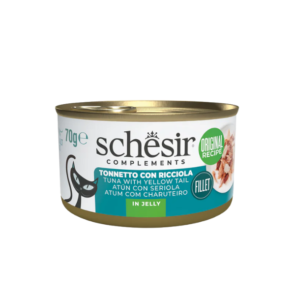 Schesir Cat Soft Adult filetti in gelatina alimento complementare lattina 70 gr - tonnetto con ricciola - Confezione da 6 pezzi - Cibo umido per gatti - 1° ORDINE? scegli lo sconto BZR5 / BZR20 + 200 punti fedeltà