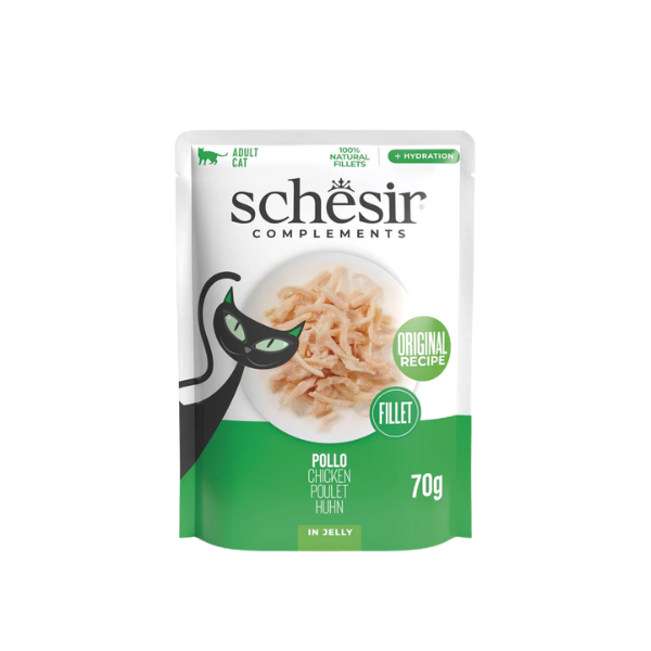 Schesir Cat Soft Adult filetti in gelatina alimento complementare bustine 70 gr - pollo - Confezione da 12 pezzi - Cibo umido per gatti - 1° ORDINE? scegli lo sconto BZR5 / BZR20 + 200 punti fedeltà