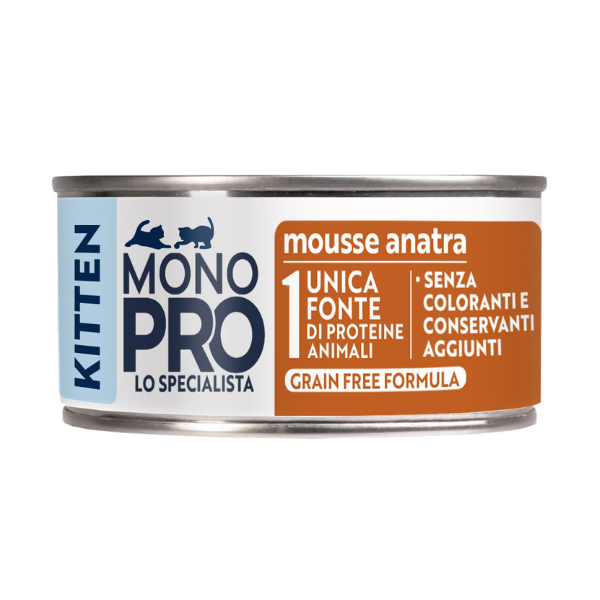 Monopro lo specialista Kitten grain Free Patè 85 gr - Anatra - Confezione da 6 pezzi - 1° ORDINE? scegli lo sconto BZR5 / BZR20 + 200 punti fedeltà