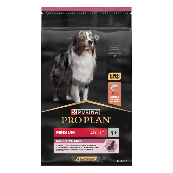 Purina Pro Plan Sensitive Skin Medium Adult Crocchette per Cane Salmone - 10 kg - Croccantini per cani - 1° ORDINE? scegli lo sconto BZR5 / BZR20 + 200 punti fedeltà