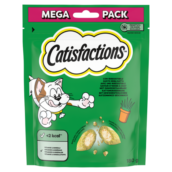 Catisfactions snack per gatti Maxi Pack 180 gr - Biscottini Erba gatta 180gr