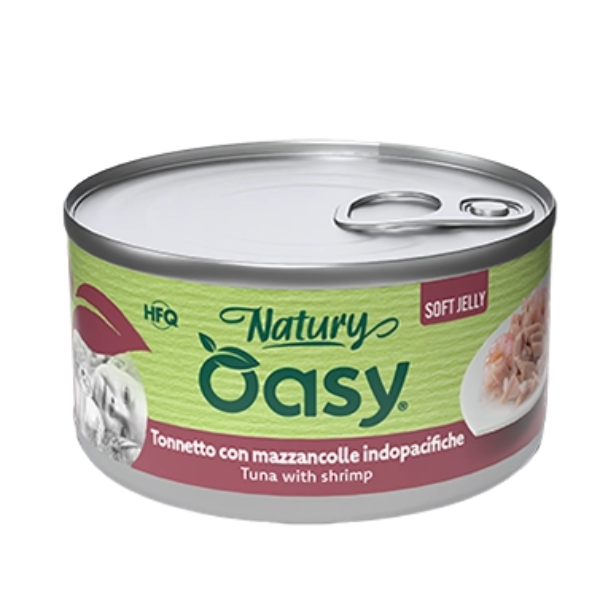 Oasy Natury Cat Adult Soft Jelly 150 gr - tonnetto con mazzancolle indopacifiche - Confezione da 6 pezzi - Cibo umido per gatti - 1° ORDINE? scegli lo sconto BZR5 / BZR20 + 200 punti fedeltà