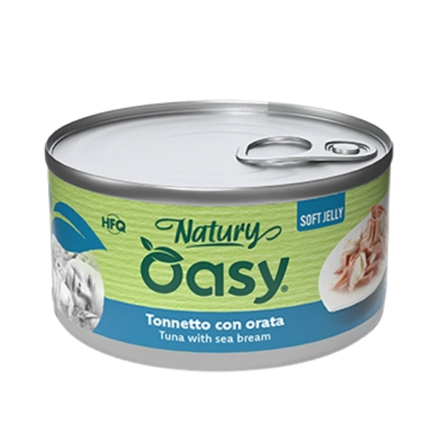 Oasy Natury Cat Adult Soft Jelly 150 gr - tonnetto con orata - Confezione da 6 pezzi - Cibo umido per gatti - 1° ORDINE? scegli lo sconto BZR5 / BZR20 + 200 punti fedeltà