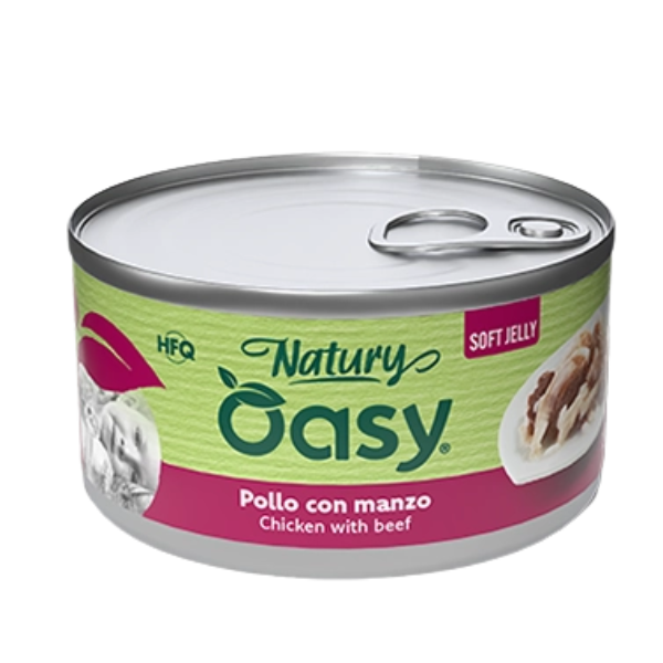 Oasy Natury Cat Adult Soft Jelly 150 gr - pollo con manzo - Confezione da 6 pezzi - Cibo umido per gatti - 1° ORDINE? scegli lo sconto BZR5 / BZR20 + 200 punti fedeltà