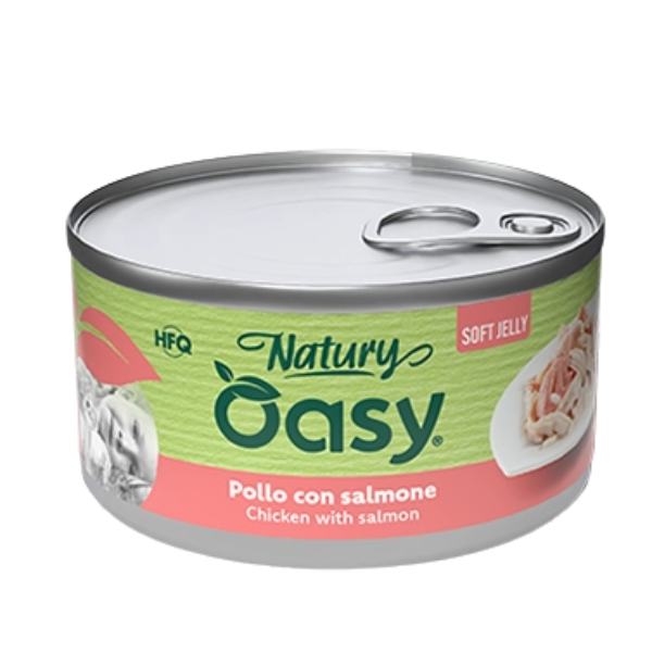 Oasy Natury Cat Adult Soft Jelly 150 gr - pollo con salmone - Confezione da 6 pezzi - Cibo umido per gatti - 1° ORDINE? scegli lo sconto BZR5 / BZR20 + 200 punti fedeltà