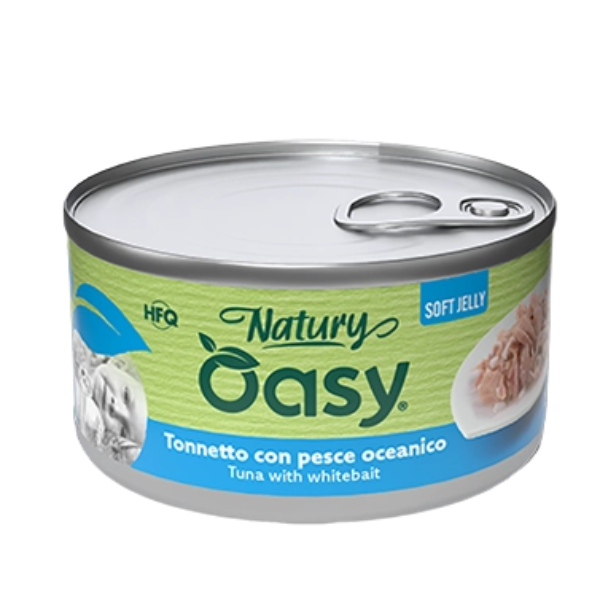 Oasy Natury Cat Adult Soft Jelly 85 gr - tonnetto con pesce oceanico - Confezione da 24 pezzi - Cibo umido per gatti - 1° ORDINE? scegli lo sconto BZR5 / BZR20 + 200 punti fedeltà