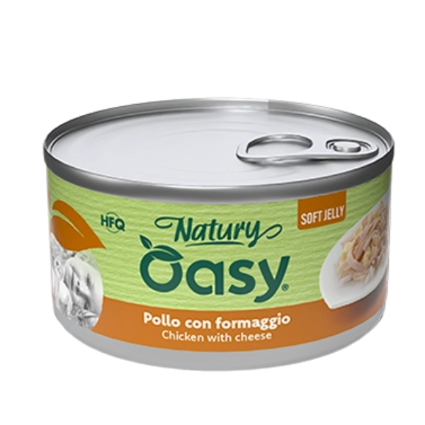 Oasy Natury Cat Adult Soft Jelly 85 gr - pollo con formaggio - Confezione da 24 pezzi - Cibo umido per gatti - 1° ORDINE? scegli lo sconto BZR5 / BZR20 + 200 punti fedeltà