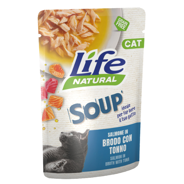 Life Cat Natural Soup Bustine in brodo Grain Free 60 gr - salmone e tonno - Confezione da 30 pezzi - 1° ORDINE? scegli lo sconto BZR5 / BZR20 + 200 punti fedeltà