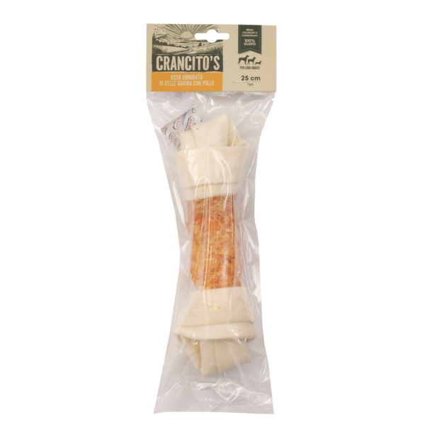Crancito's Snack naturale per Cani Adulti Osso Annodato di pelle bovina con pollo - 1 pezzo da 25 cm