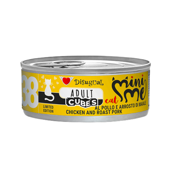 Disugual MiniMe Cat Adult Cubes 85 gr - pollo con cubetti di arrosto di maiale - Confezione da 12 pezzi - Cibo umido per gatti - 1° ORDINE? scegli lo sconto BZR5 / BZR20 + 200 punti fedeltà