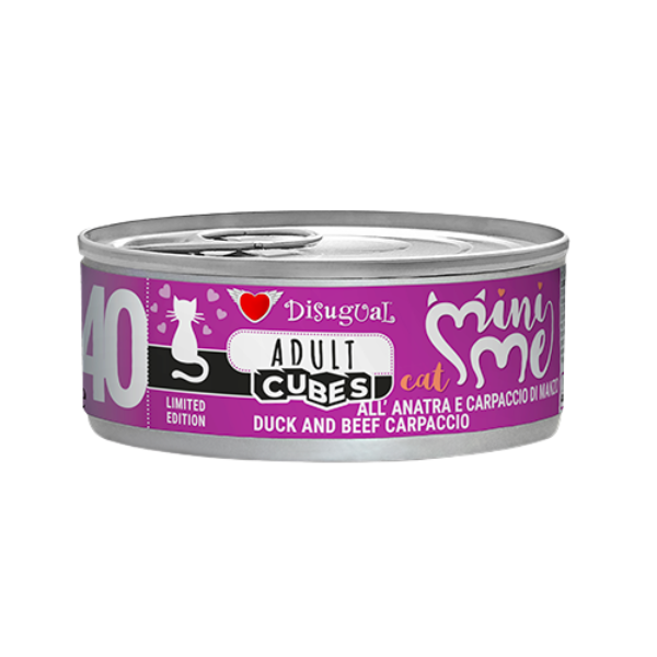 Disugual MiniMe Cat Adult Cubes 85 gr - anatra con cubetti di manzo - Confezione da 12 pezzi - Cibo umido per gatti - 1° ORDINE? scegli lo sconto BZR5 / BZR20 + 200 punti fedeltà