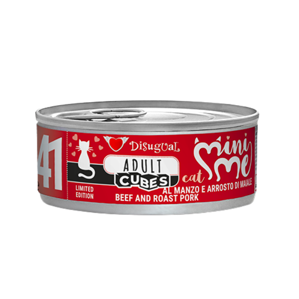 Disugual MiniMe Cat Adult Cubes 85 gr - manzo con cubetti di arrosto di maiale - Confezione da 12 pezzi - Cibo umido per gatti - 1° ORDINE? scegli lo sconto BZR5 / BZR20 + 200 punti fedeltà