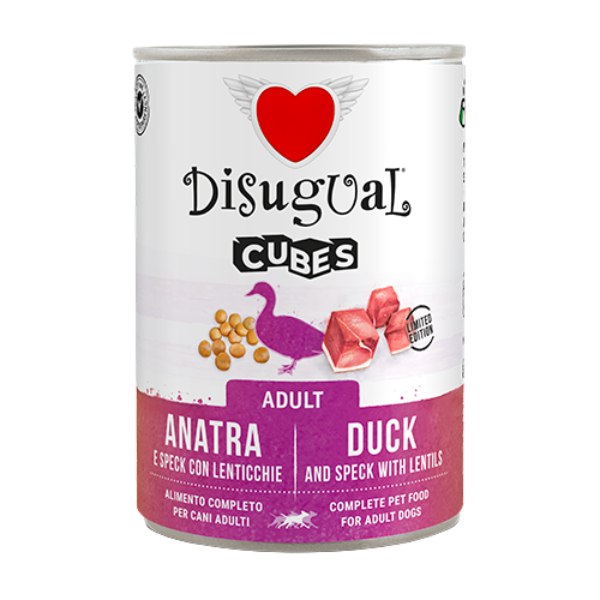 Disugual Dog Adult Cubes 400 gr - anatra e speck con lenticchie - Confezione da 6 pezzi - Cibo Umido per Cani - 1° ORDINE? scegli lo sconto BZR5 / BZR20 + 200 punti fedeltà