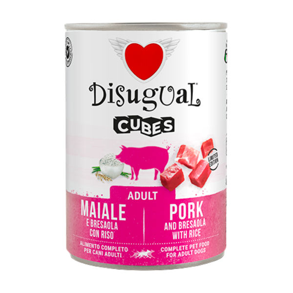 Disugual Dog Adult Cubes 400 gr - maiale e cubetti di bresaola con riso - Confezione da 6 pezzi - Cibo Umido per Cani - 1° ORDINE? scegli lo sconto BZR5 / BZR20 + 200 punti fedeltà