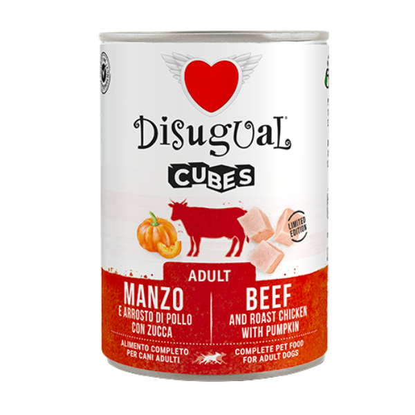 Disugual Dog Adult Cubes 400 gr - manzo e cubetti di arrosto di pollo con zucca - Confezione da 6 pezzi - Cibo Umido per Cani - 1° ORDINE? scegli lo sconto BZR5 / BZR20 + 200 punti fedeltà