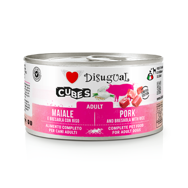 Disugual Dog Adult Cubes 150 gr - maiale e cubetti di bresaola con riso - Confezione da 12 pezzi - Cibo Umido per Cani - 1° ORDINE? scegli lo sconto BZR5 / BZR20 + 200 punti fedeltà
