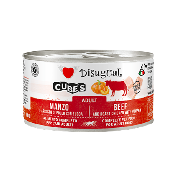 Disugual Dog Adult Cubes 150 gr - manzo e cubetti di arrosto al pollo con zucca - Confezione da 12 pezzi - Cibo Umido per Cani - 1° ORDINE? scegli lo sconto BZR5 / BZR20 + 200 punti fedeltà