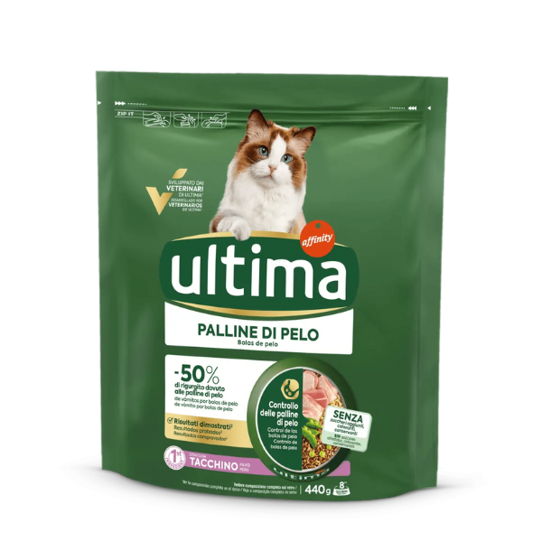 Ultima Cat Adult Hairball Palline di pelo con tacchino - 440 gr - Croccantini per gatti - 1° ORDINE? scegli lo sconto BZR5 / BZR20 + 200 punti fedeltà