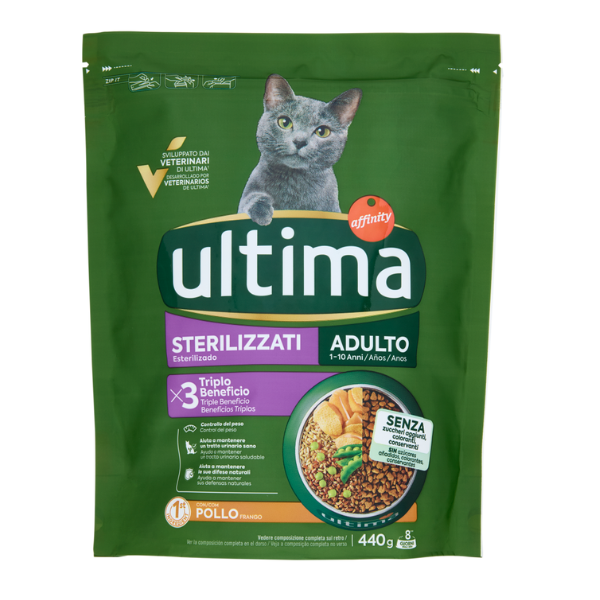 Ultima Cat Adult Sterilised con pollo - 440 gr - 1° ORDINE? scegli lo sconto BZR5 / BZR20 + 200 punti fedeltà