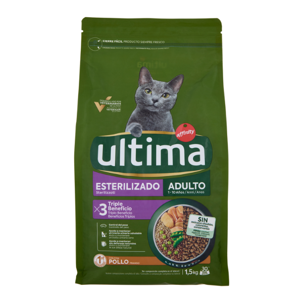 Ultima Cat Adult Sterilised con pollo - 1,5 kg - 1° ORDINE? scegli lo sconto BZR5 / BZR20 + 200 punti fedeltà