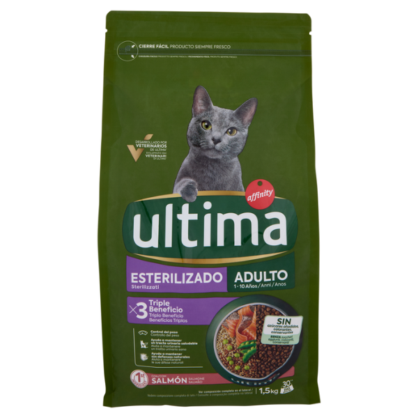 Ultima Cat Adult Sterilised con salmone - 1,5 kg - 1° ORDINE? scegli lo sconto BZR5 / BZR20 + 200 punti fedeltà